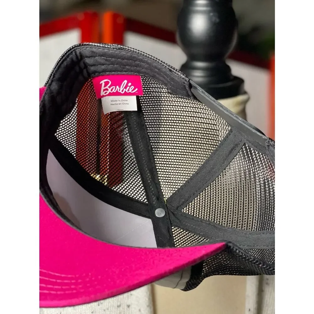 Barbie Colorful Adjustable Trucker Hat w/Black Mesh & Embroidered Pink Letters